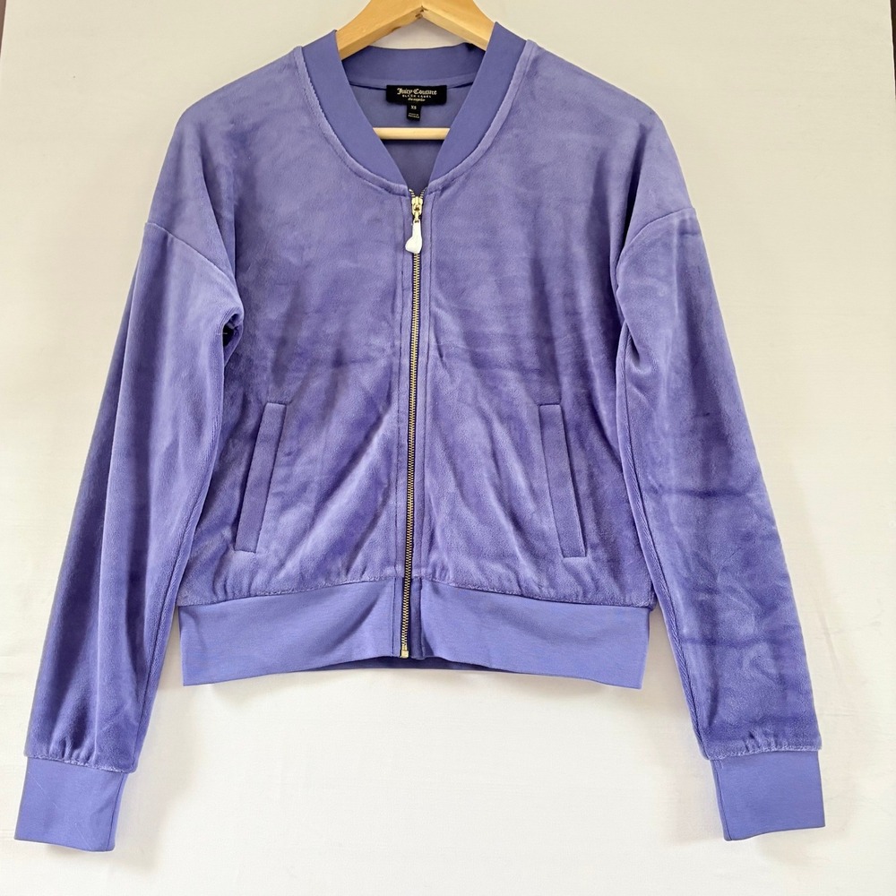 Juicy Couture Purple Velour Full Zip Jacket Soft Cotton Blend  Bomber Style